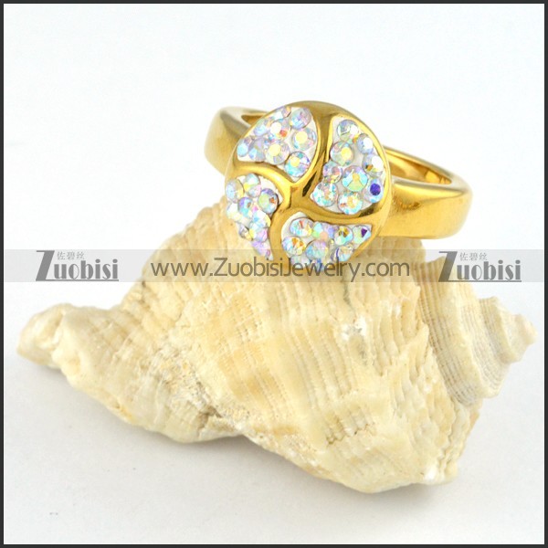 AB Color Rhinestone Stainless Steel Ring - r000249