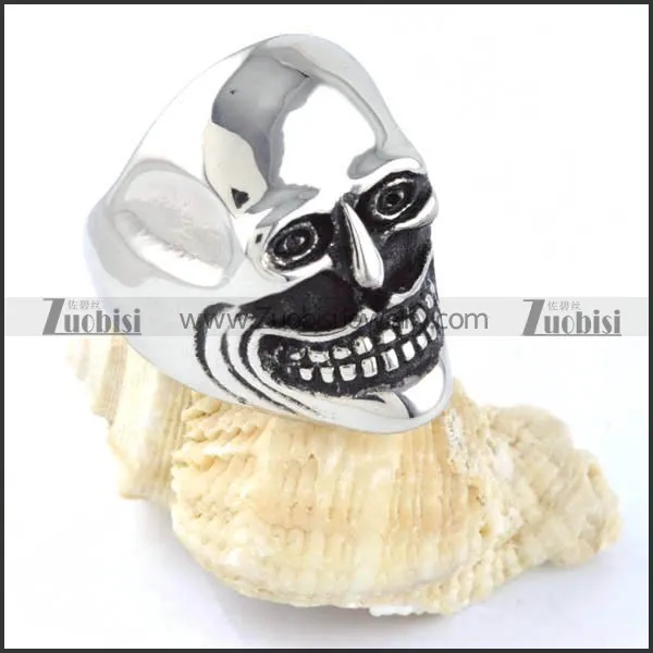Laughing Skull Ring in Stainless Steel - r000299