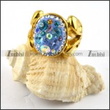 Gold Plated Stainless Steel Rhinestone Ring - r000191