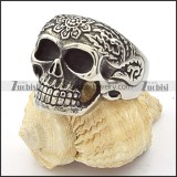 Stainless Steel Flower Skull Ring -r000355