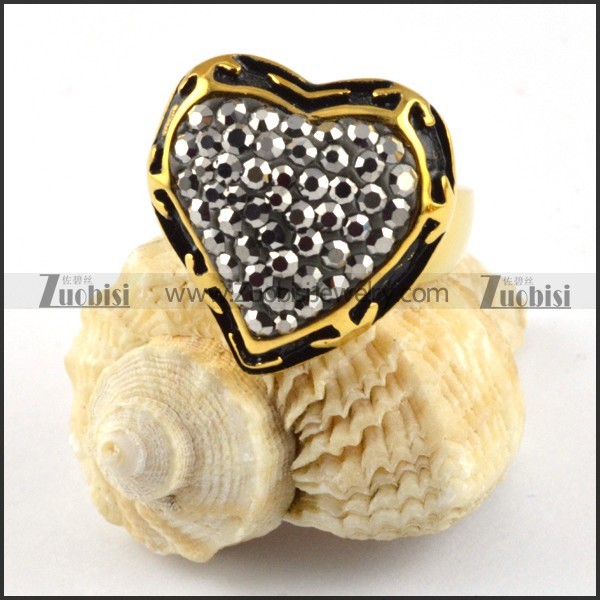 Smoky Stone Stainless Steel Ring in Heart Shaped - r000206