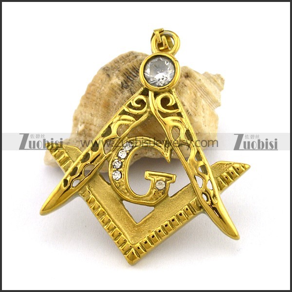 45MM Gold Stainless Steel Freemasons Pendant p002821