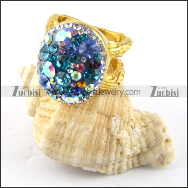 Gold Finished Stainless Steel Imitation Diamond Ring - r000193