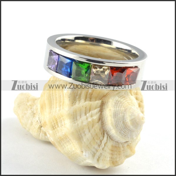 Stainless Steel Rainbow Zircon Ring - r000171