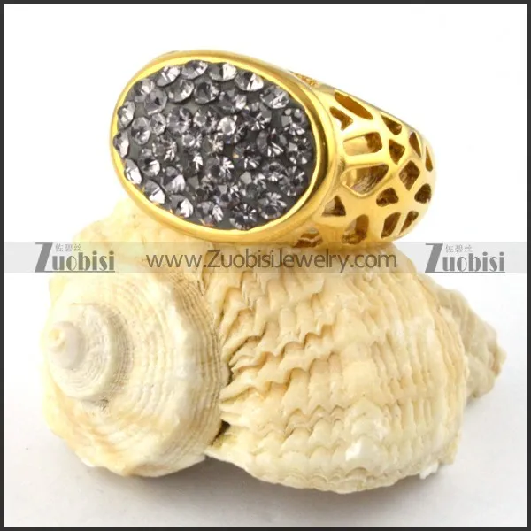 Stainless Steel Smoky Rhinestone Ring - r000187