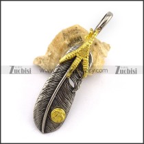 Retro Gold Claw Feather Pedant in Stainless Steel p002882