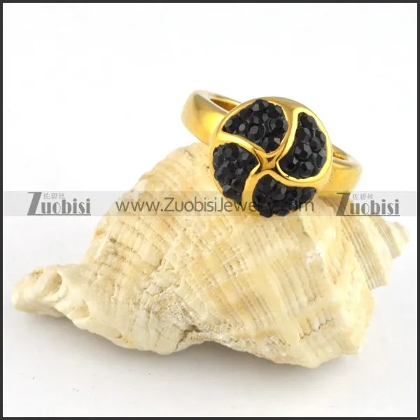 Black Rhinestone Windmill Stainless Steel ring - r000248