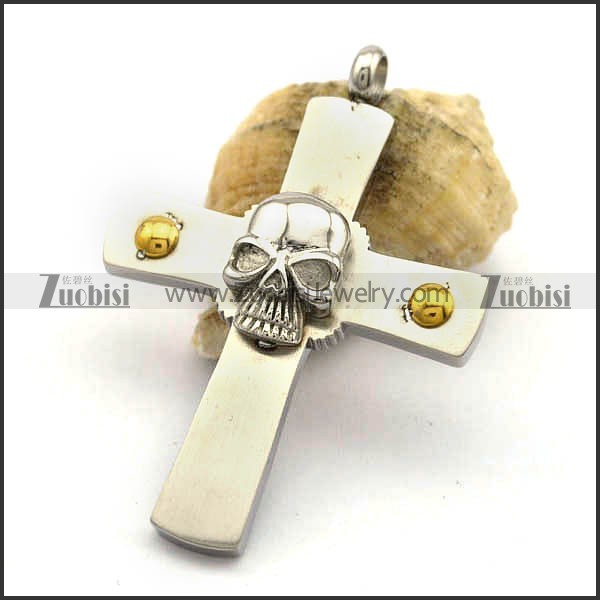 Simple Cross Pendant with Skull p002540