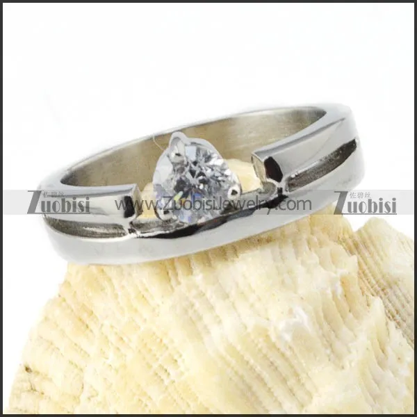 Clear Zircon Wedding Ring in Steel - r000026