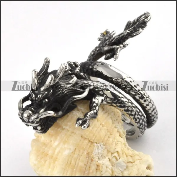 Antique Style Dragon Ring in Stainless Steel - r000055