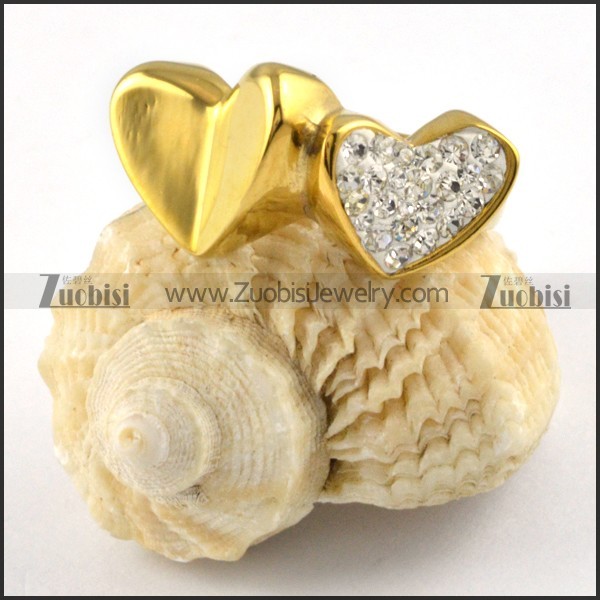 Stainless Steel Double Hearts Ring in Gold - r000252
