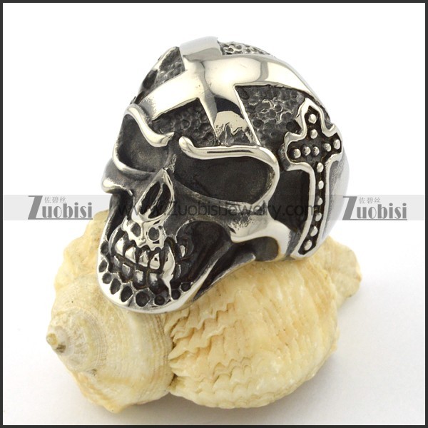 cross skull ring in stainless steel metal r001128