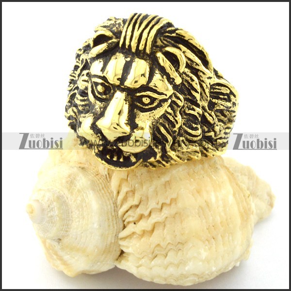 Gold Tone Fat Lion Ring in Stainless Steel -r000724