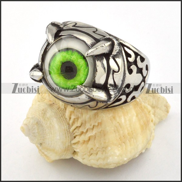 top quality 316L Stainless Steel Green Eye Ring with punk style for Motorcycle bikers - r000539