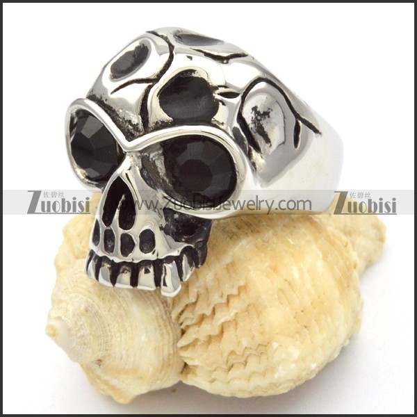 Big Black Stone Eyes Skull Rings in Stainless Steel Metal -r000468