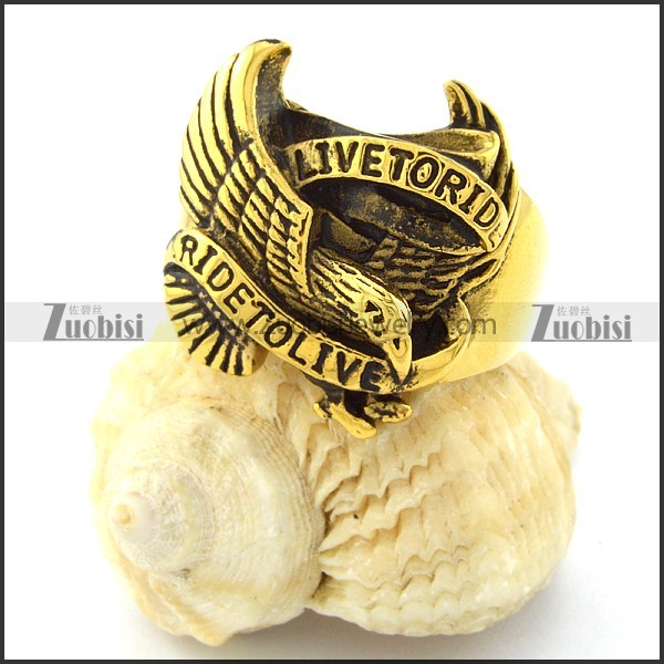 Yellow Gold Pating RIDE TO LIVE Eagle Ring for Motorcycle Bikers -r000726