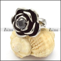 Stainless Steel Rose Rings with Black Zircon -r000463