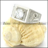 Clear Round CZ Stone Ring in Stainless Steel -r000733