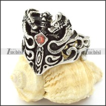 Mens Casting Ring in Sword Shaped with clear Red Stone in Stainless Steel -r000729