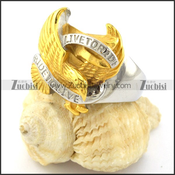 Hot Selling Yellow Gold-plating Live to Ride Eagle Ring -r000890