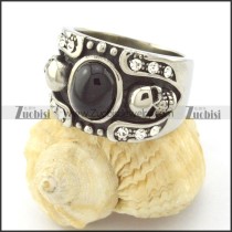 black stone 316l stainless steel skull ring r001152