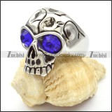Wholesale stainless steel skull rings with big blue eyes -r000471