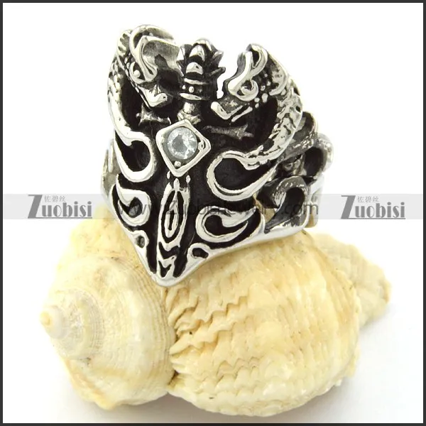 Casting Sword Ring with Clear Rhinestone in Stainless Steel -r000730