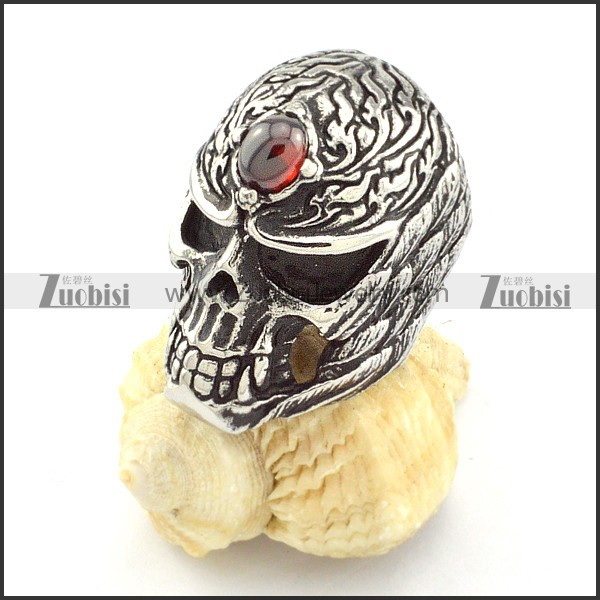 brilliant noncorrosive steel Red Stone Skull Ring with punk style for Motorcycle bikers - r000513