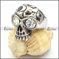 China Stainless Steel Skull Rings with big clear eyes -r000470