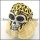 black facted rhinestone eyes skull ring with gold cap r001167