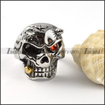 Stainless Steel Bullet Skull Rings with 1 Red Rhinestone Eye r000364