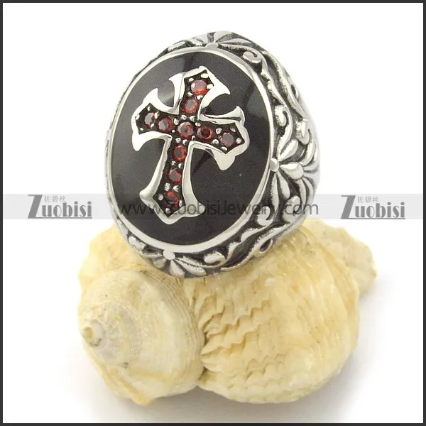 hot welcomed cross ring with red rhinestone r001146