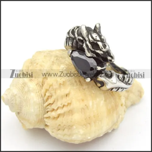 Stainless Steel Dragon Rings with Oval Black Zircon Stone -r000449