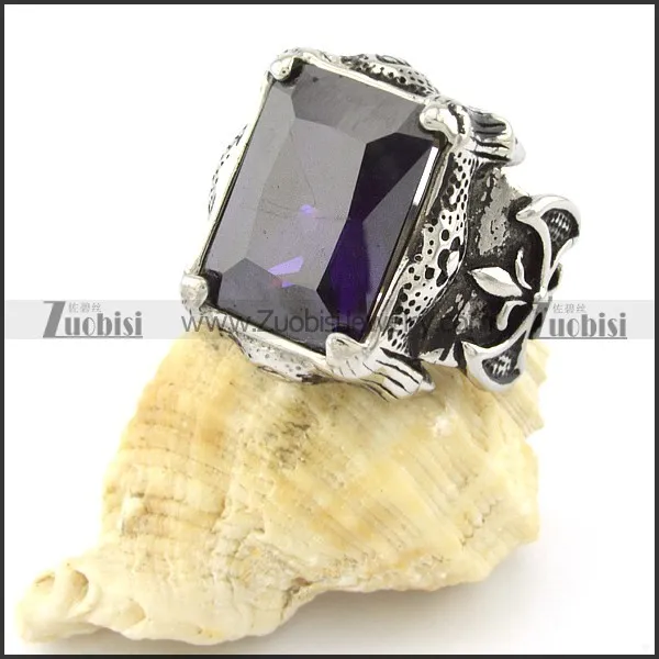 Mens Big Square Facted Blue Stone Ring in Stainless Steel for Champion -r000728