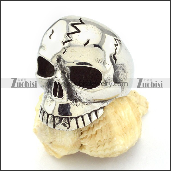 enjoyable 316L Stainless Steel Broken Skull Ring with punk style for Motorcycle bikers - r000512