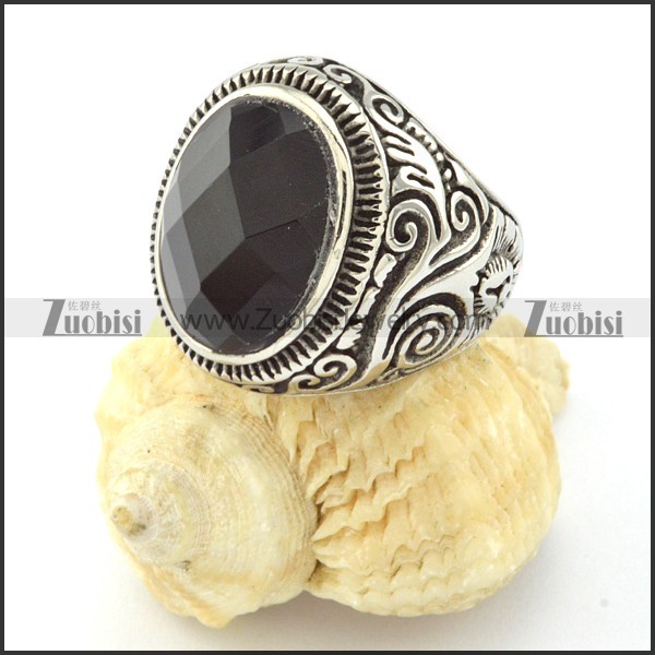 high quality Stainless Steel Black Facted Stone Rings -r000822