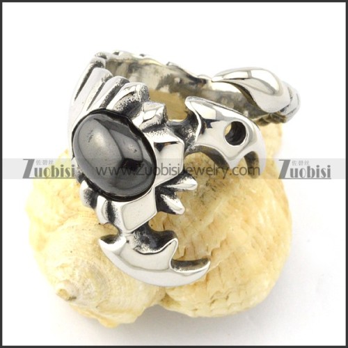 hot selling scorpion Ring with Black Stone in Stainless Steel for 2013 collection -r000841