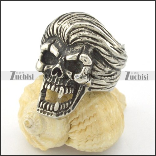 long hair stainless steel casting skull ring r001200