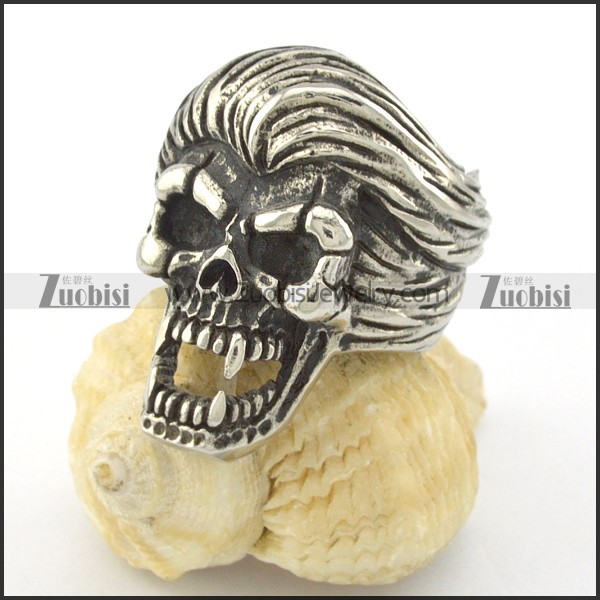 long hair stainless steel casting skull ring r001200