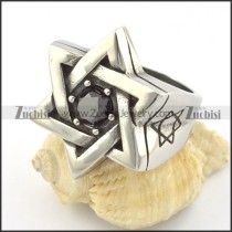 Hexagram Ring with Black Solid Zircon called Magen David Ring r001219