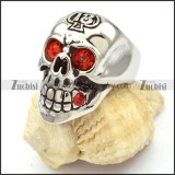 stainless steel skull rings with red eyes -r000473