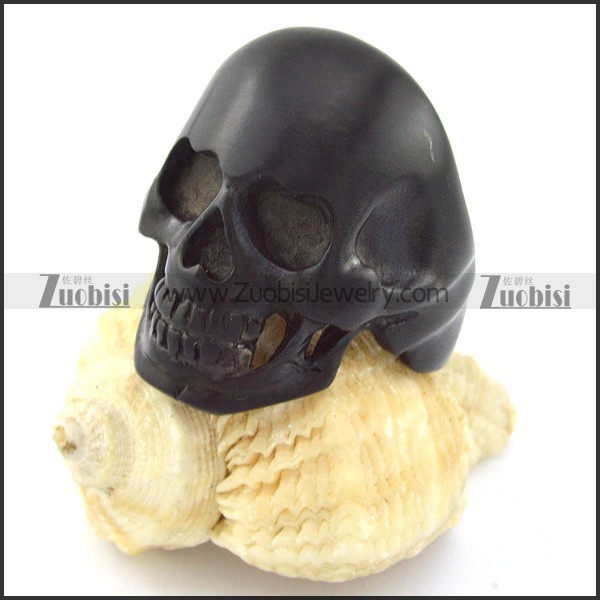 brushing black plated 316L stainless Steel baldheaded skull ring -r000898