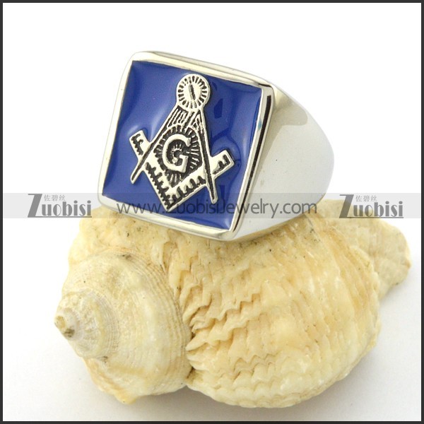 stainless steel masonic rings crafted of blue epoxy -r001087