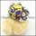 big navy blue rhinestone eye skull ring in gold and metl tone r001162