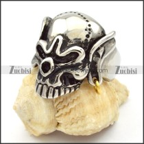 Silver Stainless Steel Skull Rings with a gold earring ring -r000478