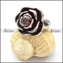 Stainless Steel Rose Rings with Dark Red Zircon -r000465