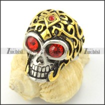 red rhinestone skull ring with gold plating head r001169