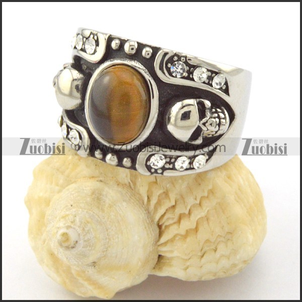 Amber Stone Skull Ring r001153