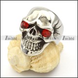 Clear Red Eyes Skull Ring in Stainless Steel -r000427