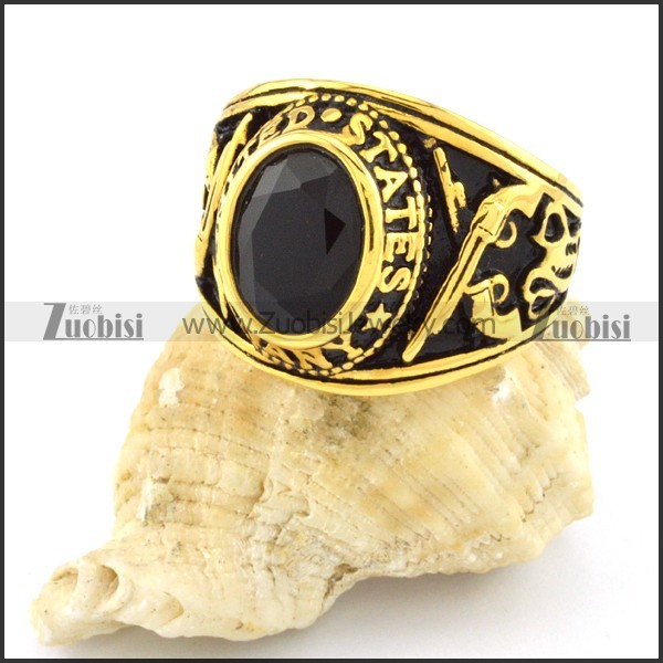 high quality Gold Plated 316L Stainless Steel Black Stone Ring - r000543